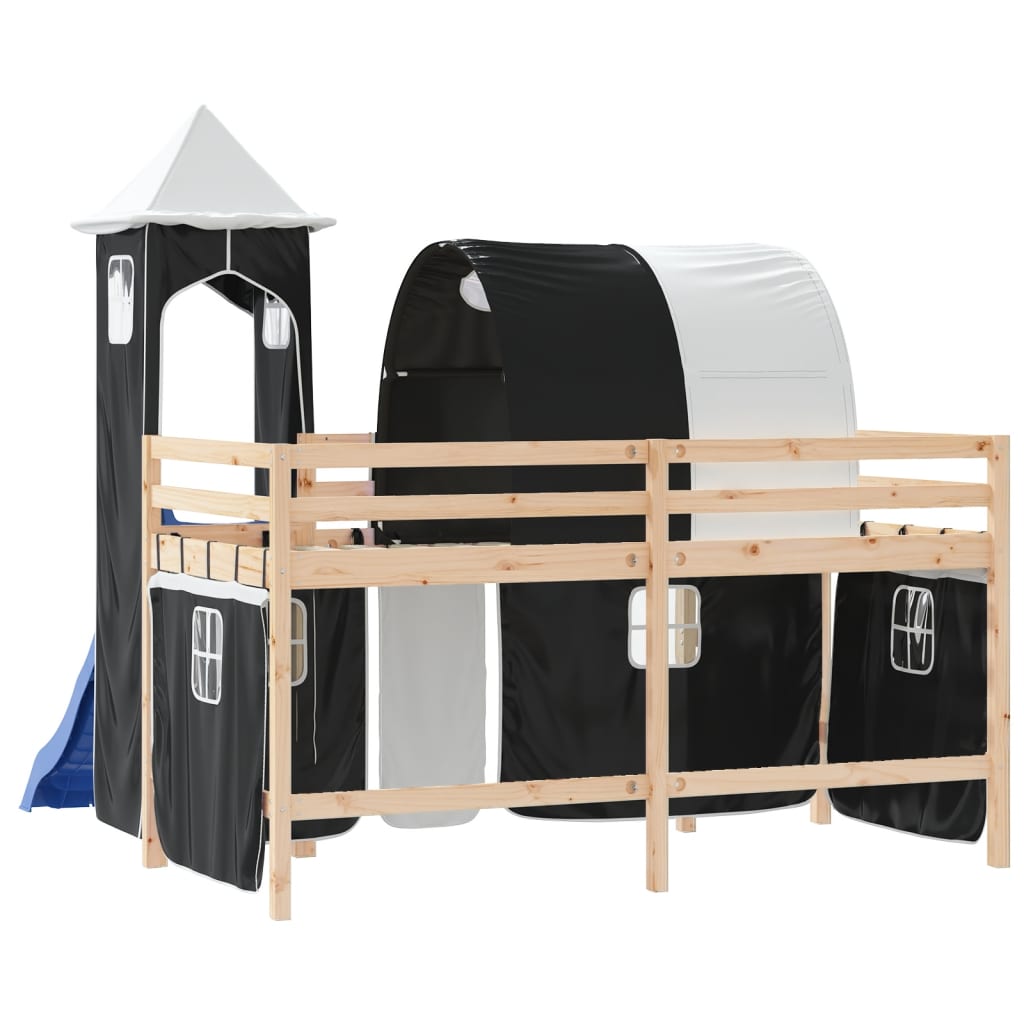 vidaXL Kids' Loft Bed with Tower without Mattress White&Black 90x190cm