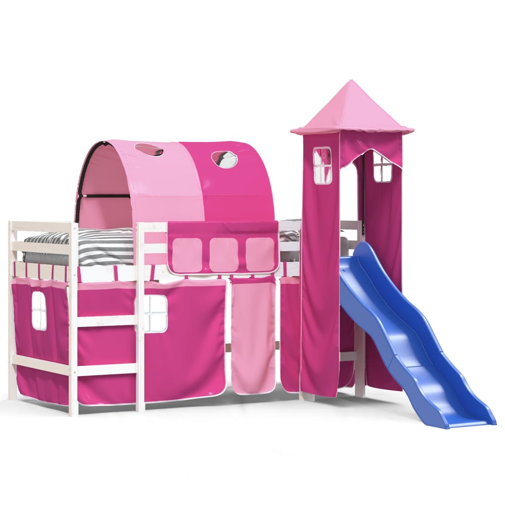 vidaXL Kids' Loft Bed with Tower without Mattress Pink 90x190 cm Single