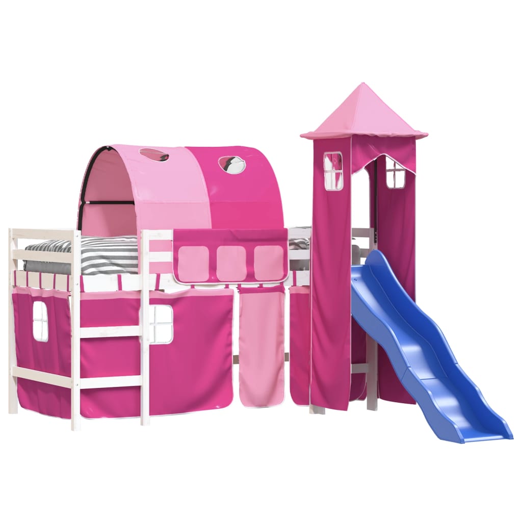 vidaXL Kids' Loft Bed with Tower without Mattress Pink 90x190 cm Single