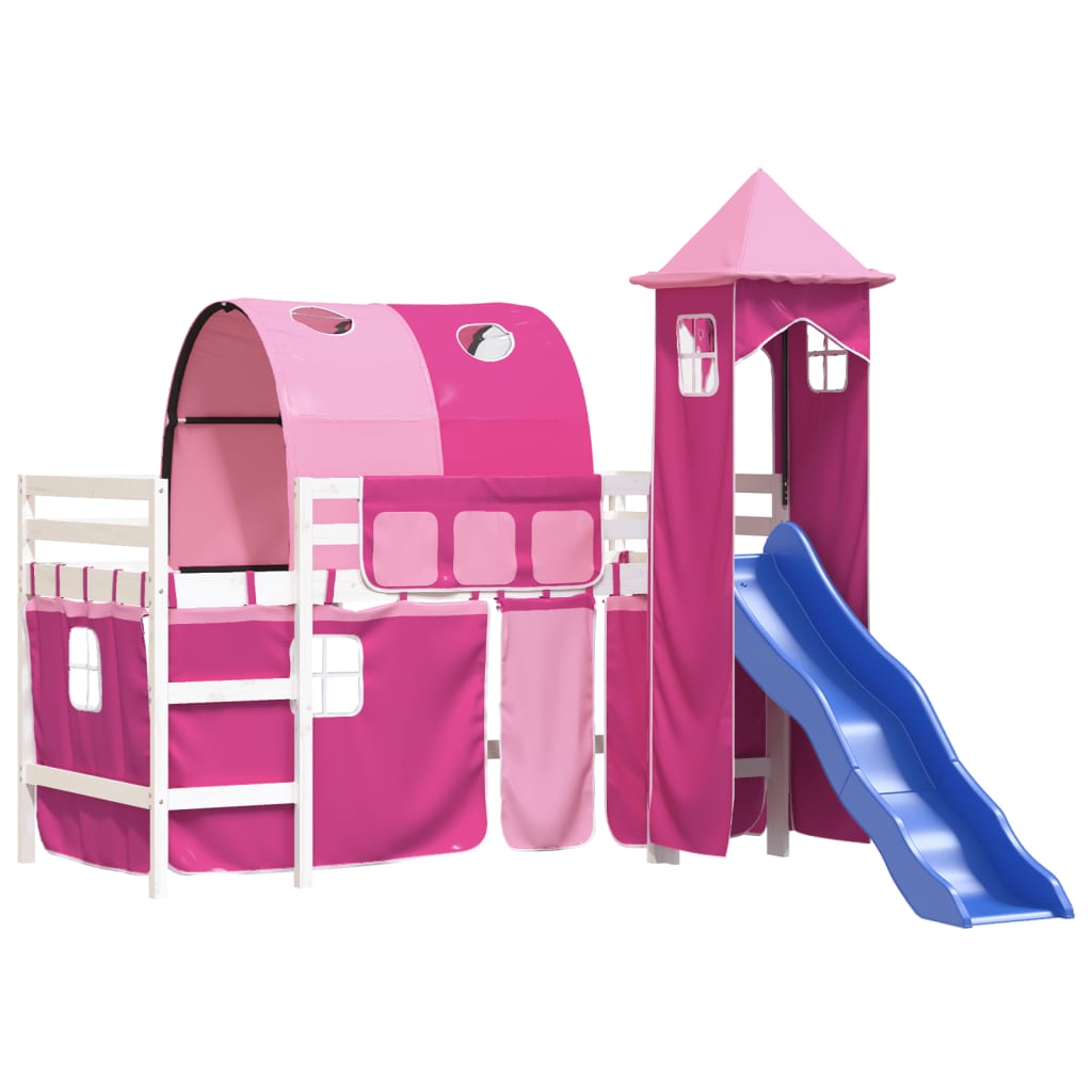 vidaXL Kids' Loft Bed with Tower without Mattress Pink 90x190 cm Single