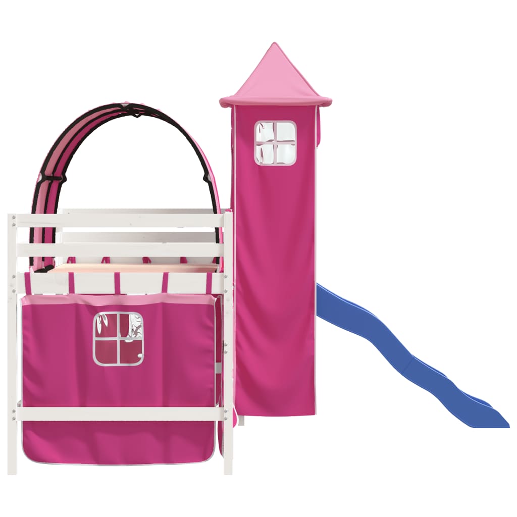 vidaXL Kids' Loft Bed with Tower without Mattress Pink 90x190 cm Single