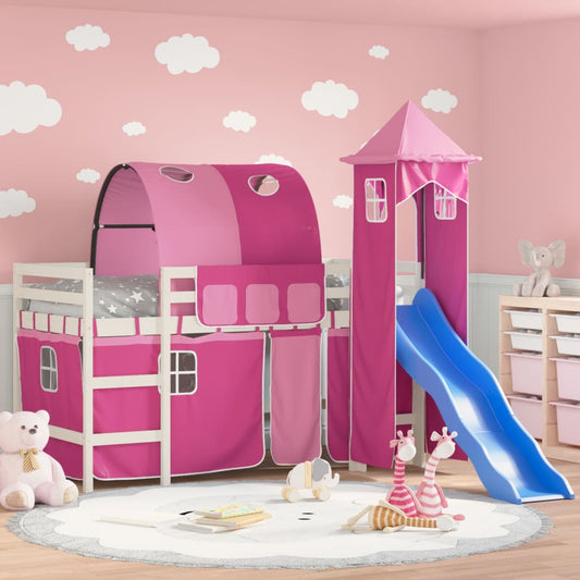 vidaXL Kids' Loft Bed with Tower without Mattress Pink 90x190 cm Single