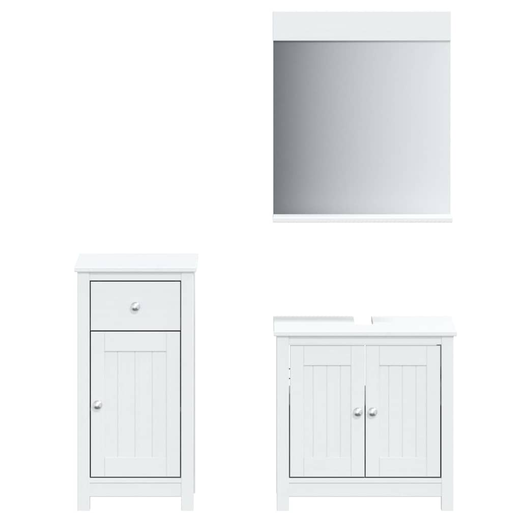 3 Piece Bathroom Furniture Set "BERG" White Solid Wood Pine