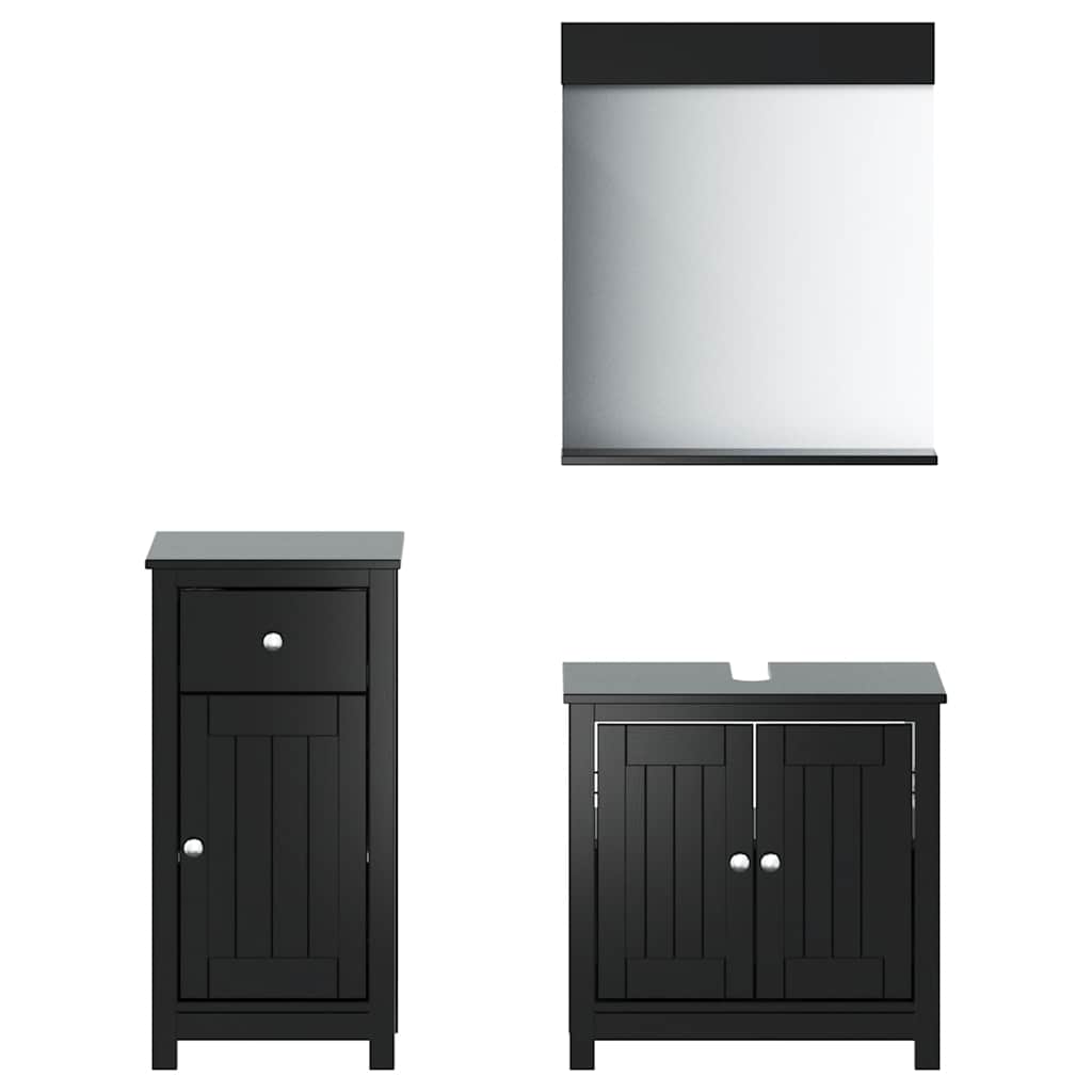 3 Piece Bathroom Furniture Set "BERG" Black Solid Wood Pine