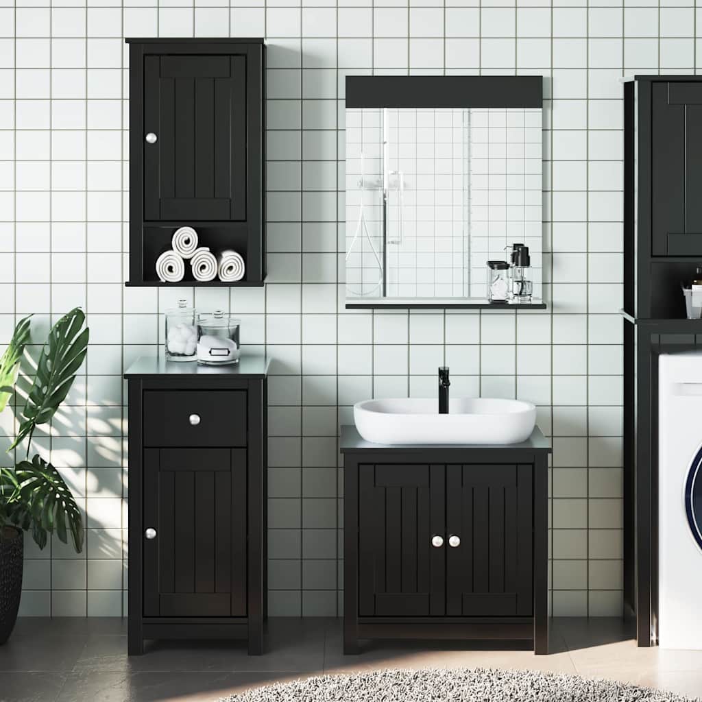 3 Piece Bathroom Furniture Set "BERG" Black Solid Wood Pine