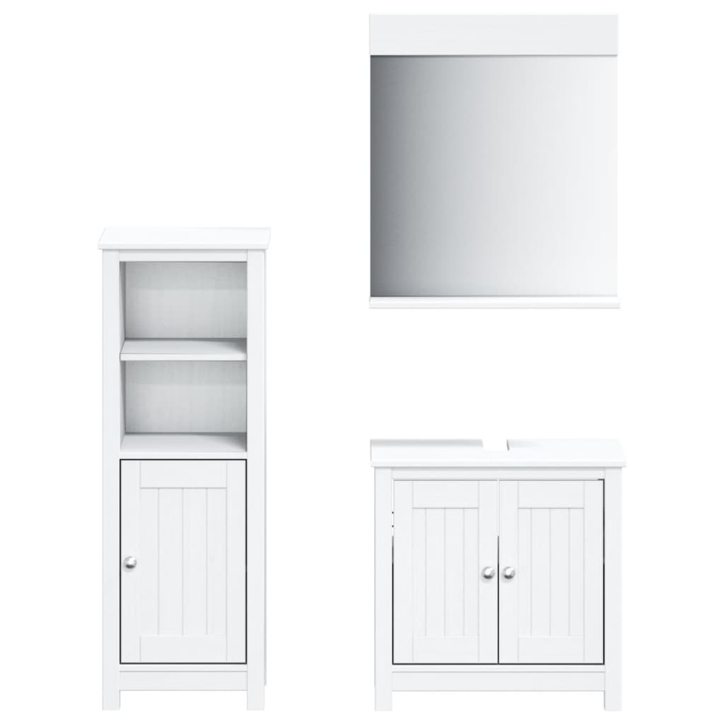 3 Piece Bathroom Furniture Set "BERG" White Solid Wood Pine