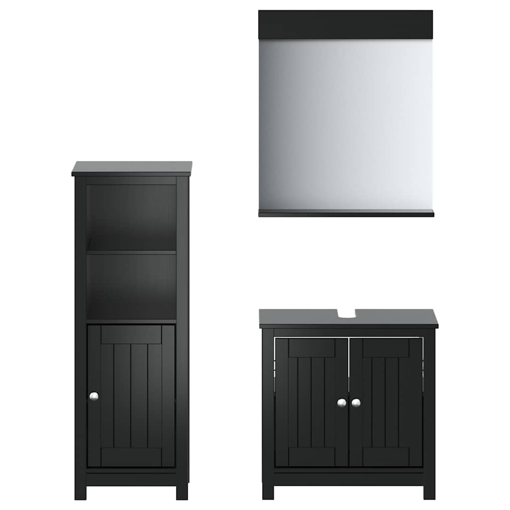 3 Piece Bathroom Furniture Set "BERG" Black Solid Wood Pine