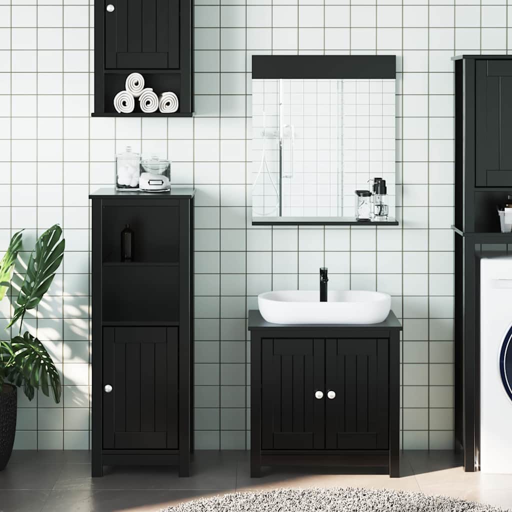 3 Piece Bathroom Furniture Set "BERG" Black Solid Wood Pine