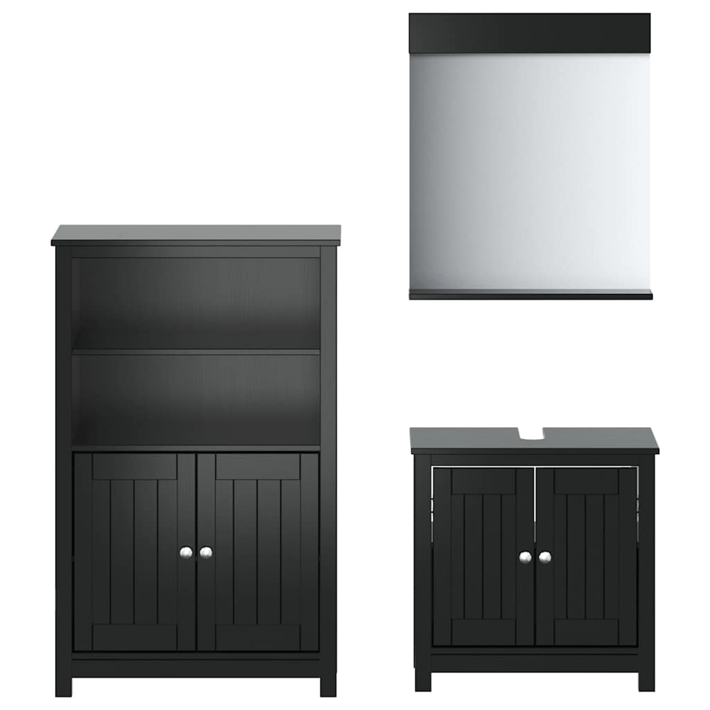 3 Piece Bathroom Furniture Set "BERG" Black Solid Wood Pine