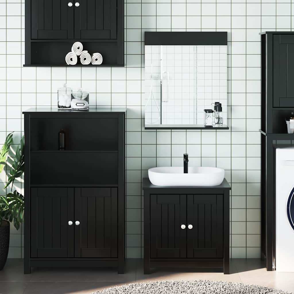 3 Piece Bathroom Furniture Set "BERG" Black Solid Wood Pine