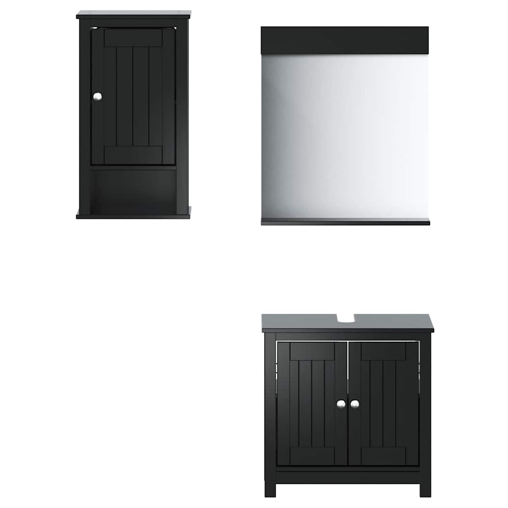 3 Piece Bathroom Furniture Set "BERG" Black Solid Wood Pine