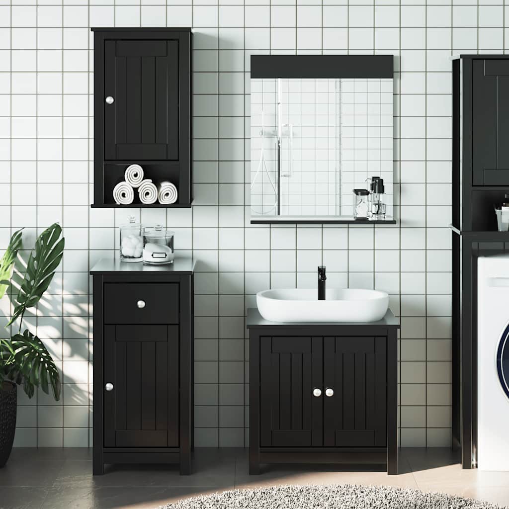 3 Piece Bathroom Furniture Set "BERG" Black Solid Wood Pine
