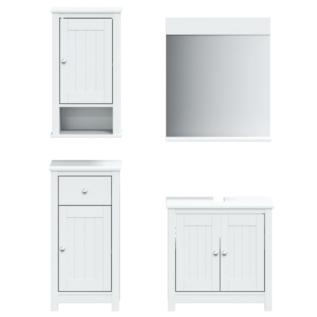 4 Piece Bathroom Furniture Set "BERG" White Solid Wood Pine