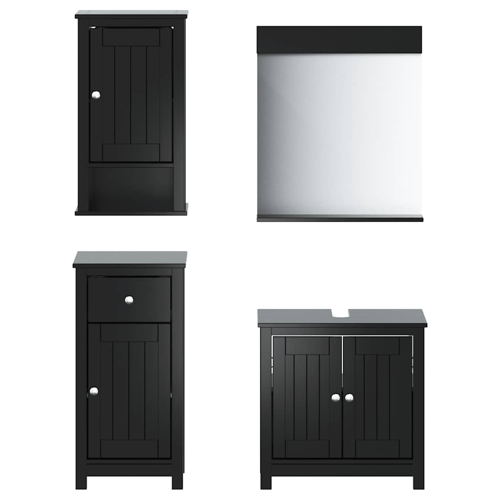 4 Piece Bathroom Furniture Set "BERG" Black Solid Wood Pine