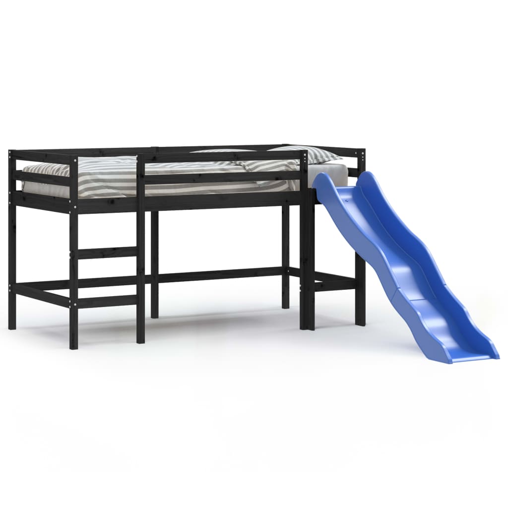 vidaXL Kids' Loft Bed without Mattress with Slide Black 90x190 cm Single