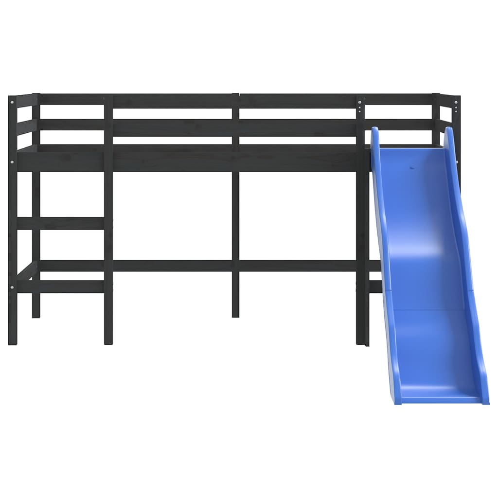 vidaXL Kids' Loft Bed without Mattress with Slide Black 90x190 cm Single