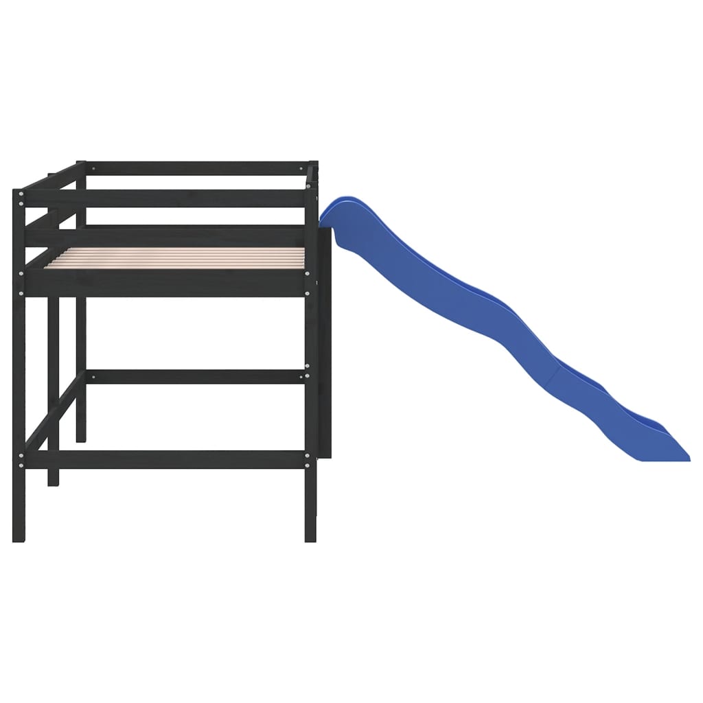 vidaXL Kids' Loft Bed without Mattress with Slide Black 90x190 cm Single