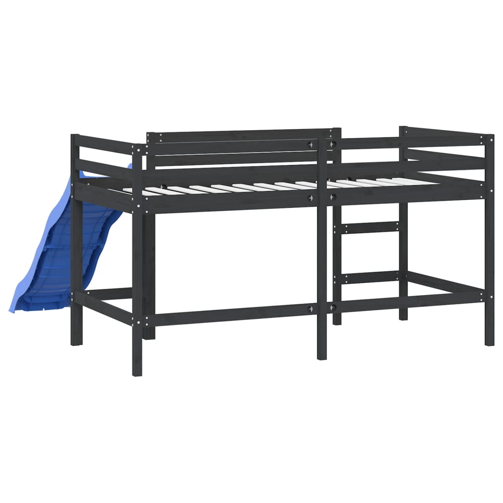 vidaXL Kids' Loft Bed without Mattress with Slide Black 90x190 cm Single