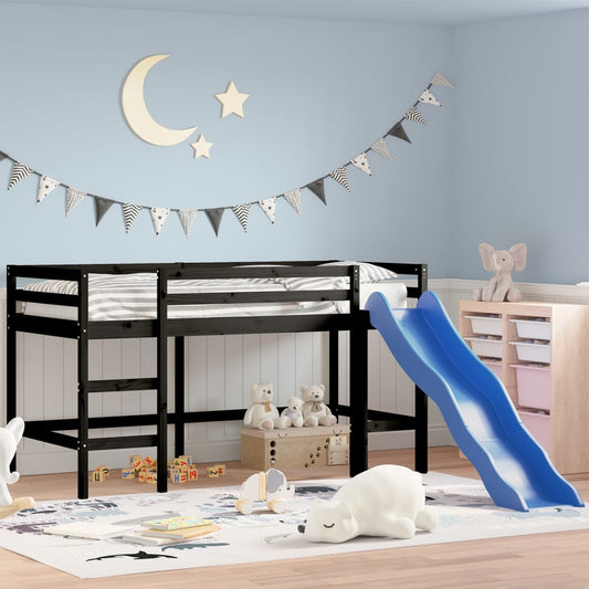 vidaXL Kids' Loft Bed without Mattress with Slide Black 90x190 cm Single