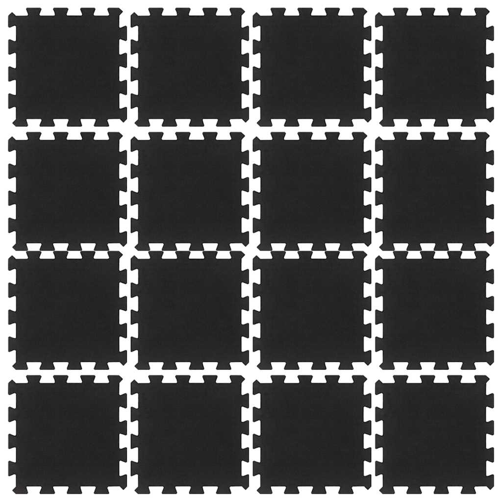Rubber Floor Tiles 16 pcs Black 16 mm 30x30 cm