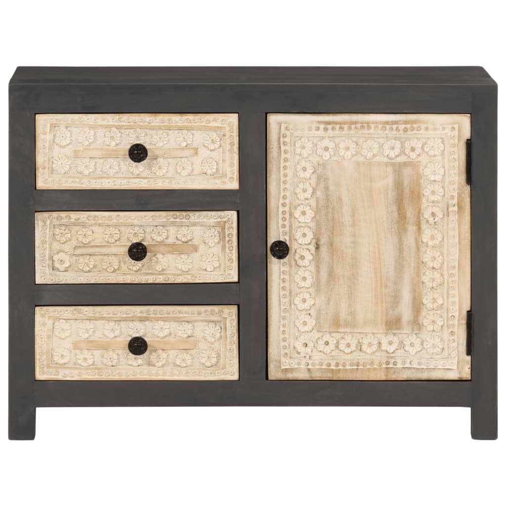 Sideboard Grey and White 75x35x55 cm Solid Mango Wood