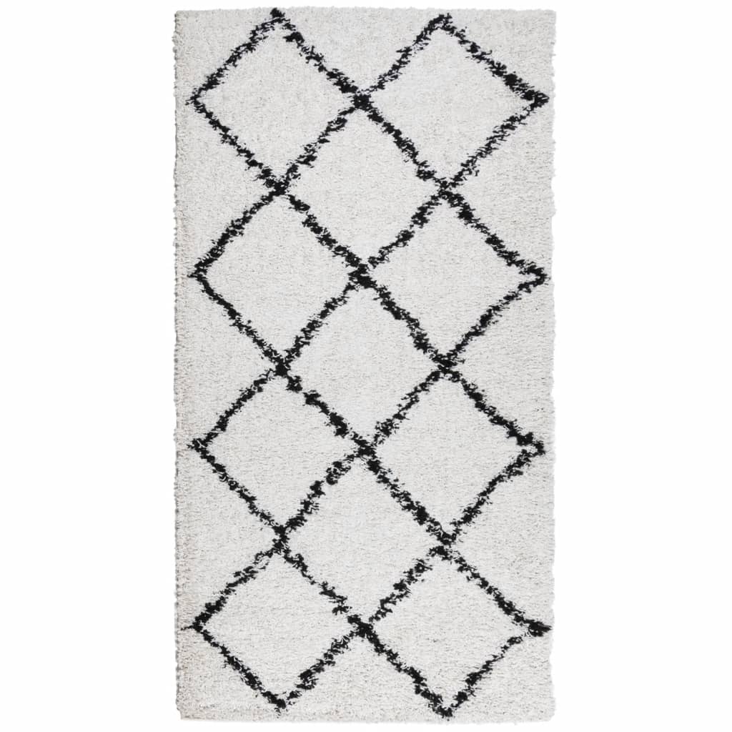 vidaXL Shaggy Rug PAMPLONA High Pile Modern Cream and Black 80x150 cm