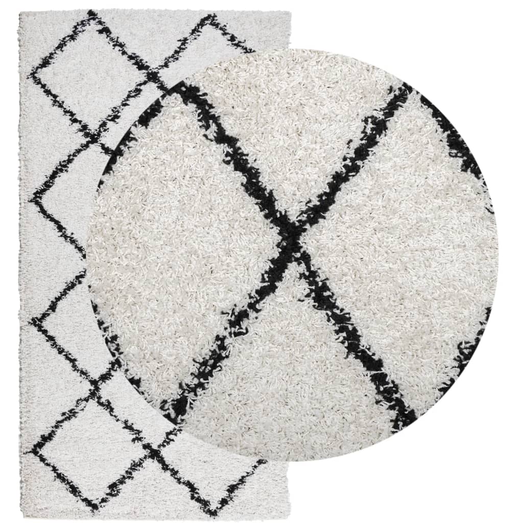 vidaXL Shaggy Rug PAMPLONA High Pile Modern Cream and Black 80x150 cm