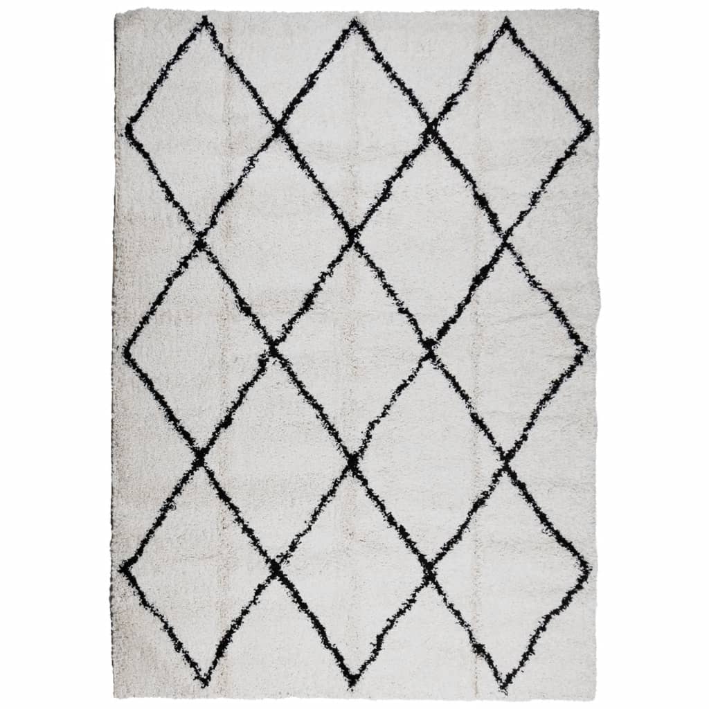 vidaXL Shaggy Rug PAMPLONA High Pile Modern Cream and Black 140x200 cm