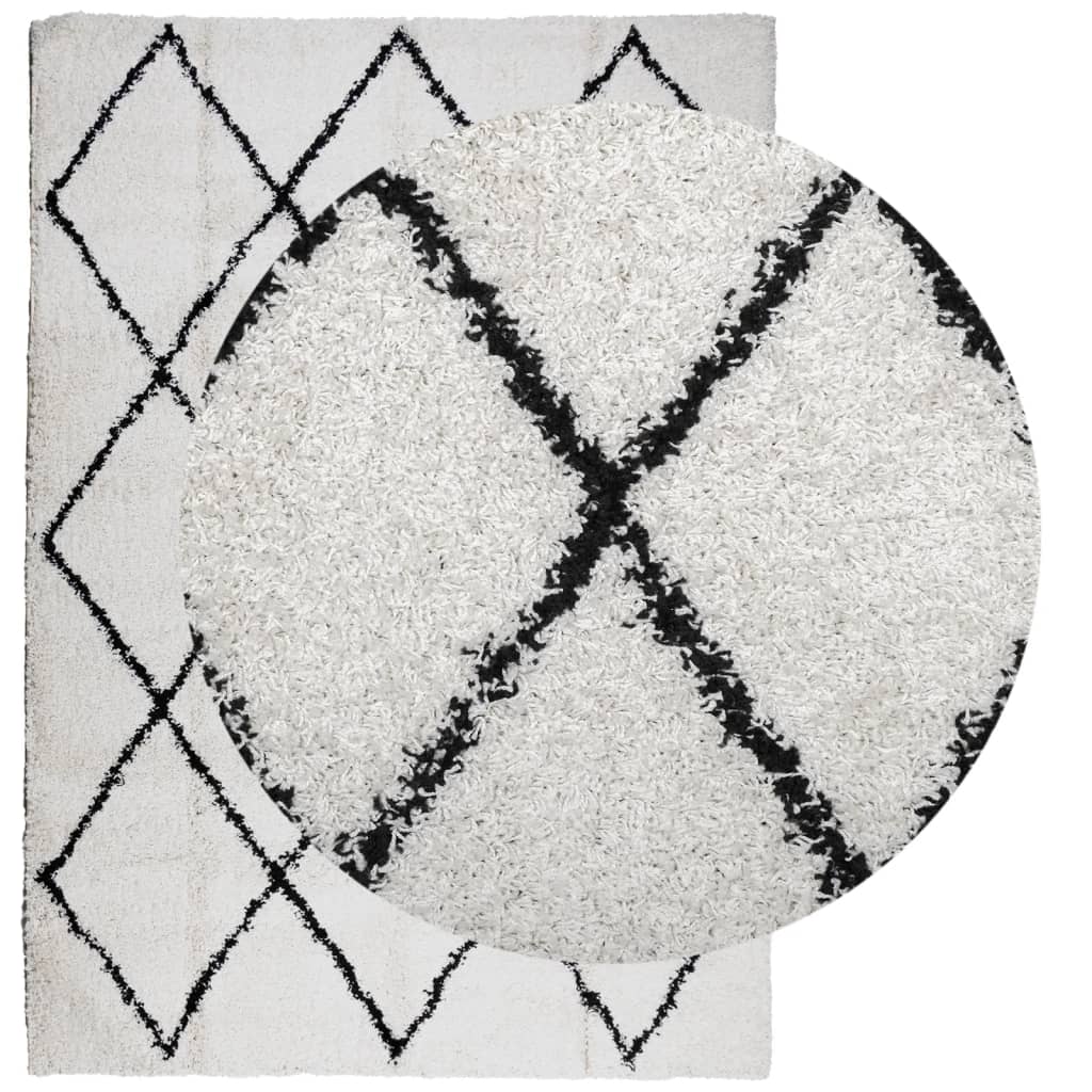 vidaXL Shaggy Rug PAMPLONA High Pile Modern Cream and Black 140x200 cm