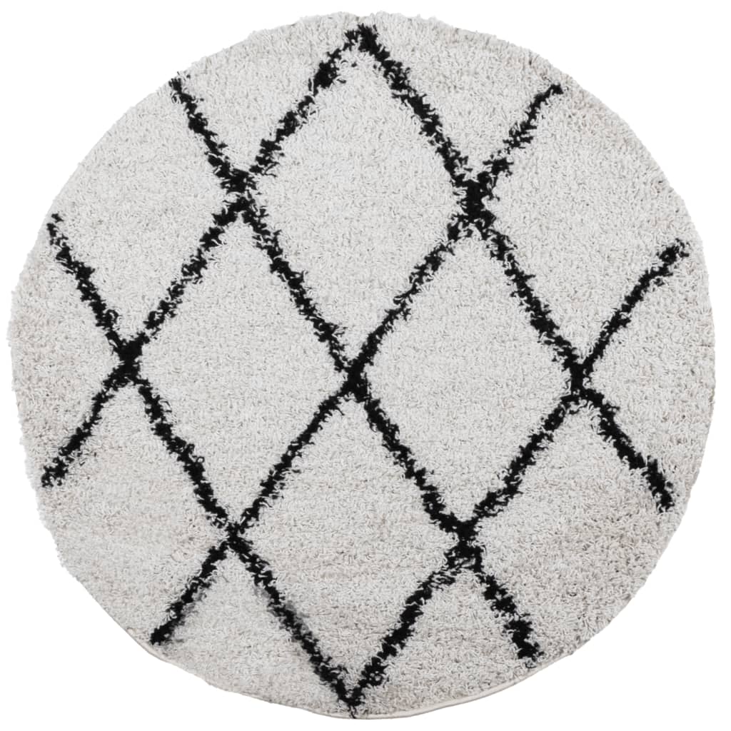 Shaggy Rug PAMPLONA High Pile Modern Cream and Black Ø 100 cm