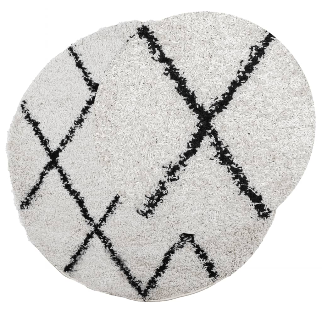 Shaggy Rug PAMPLONA High Pile Modern Cream and Black Ø 100 cm