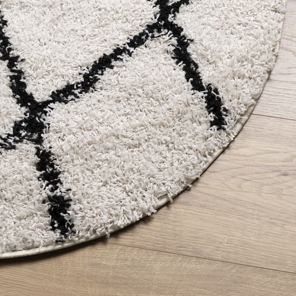 Shaggy Rug PAMPLONA High Pile Modern Cream and Black Ø 100 cm