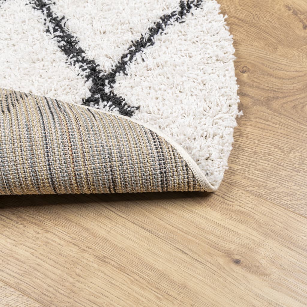 Shaggy Rug PAMPLONA High Pile Modern Cream and Black Ø 100 cm
