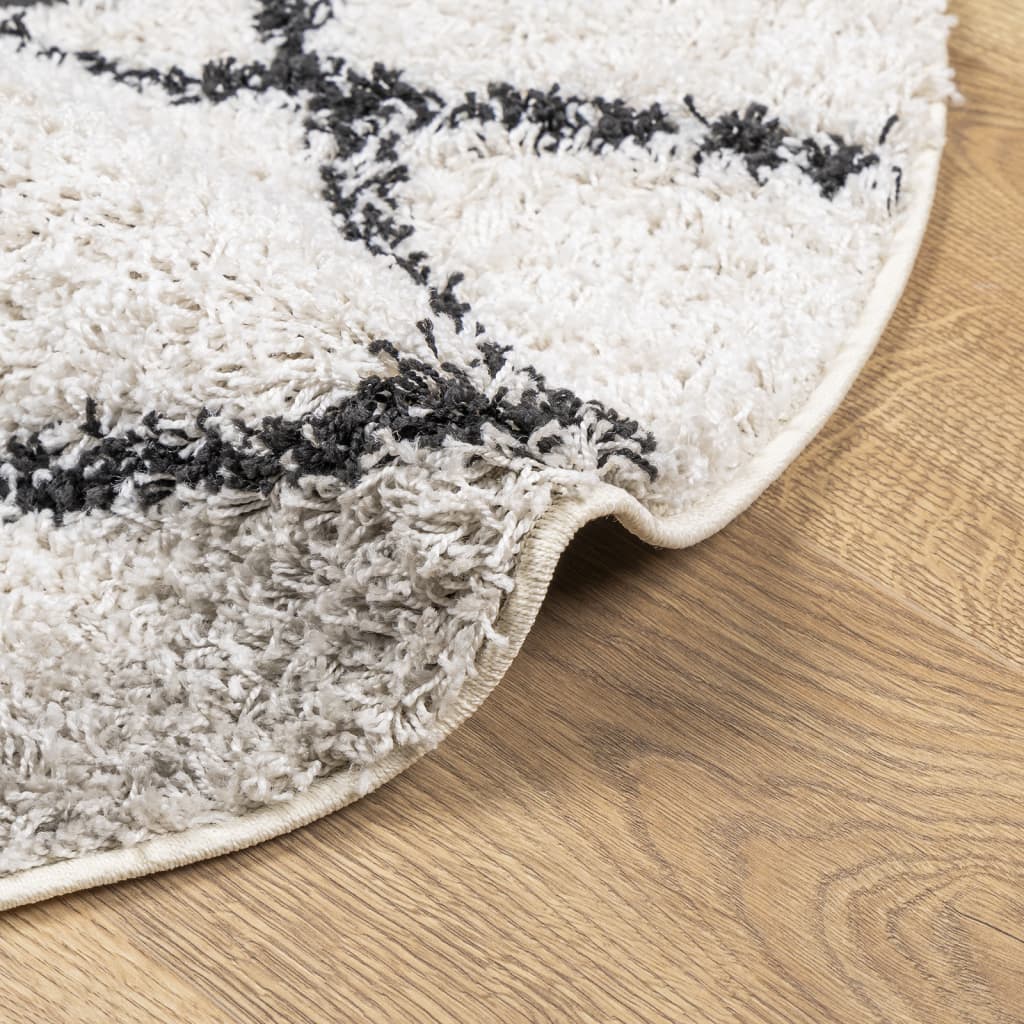 Shaggy Rug PAMPLONA High Pile Modern Cream and Black Ø 100 cm