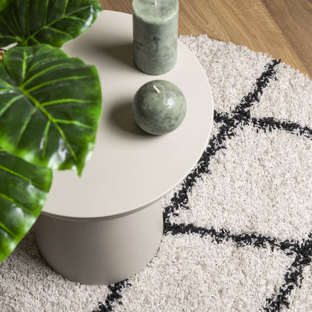 Shaggy Rug PAMPLONA High Pile Modern Cream and Black Ø 100 cm