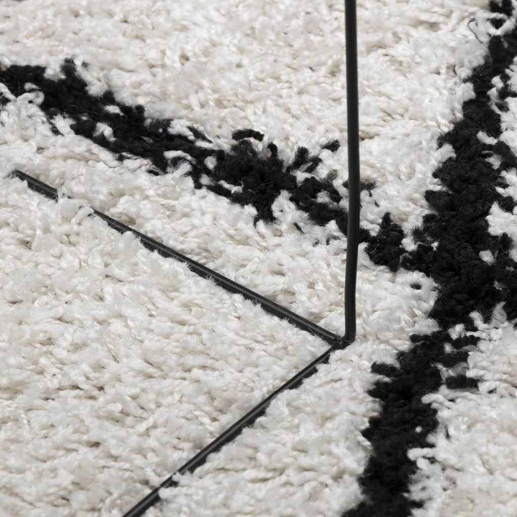 Shaggy Rug PAMPLONA High Pile Modern Cream and Black Ø 100 cm