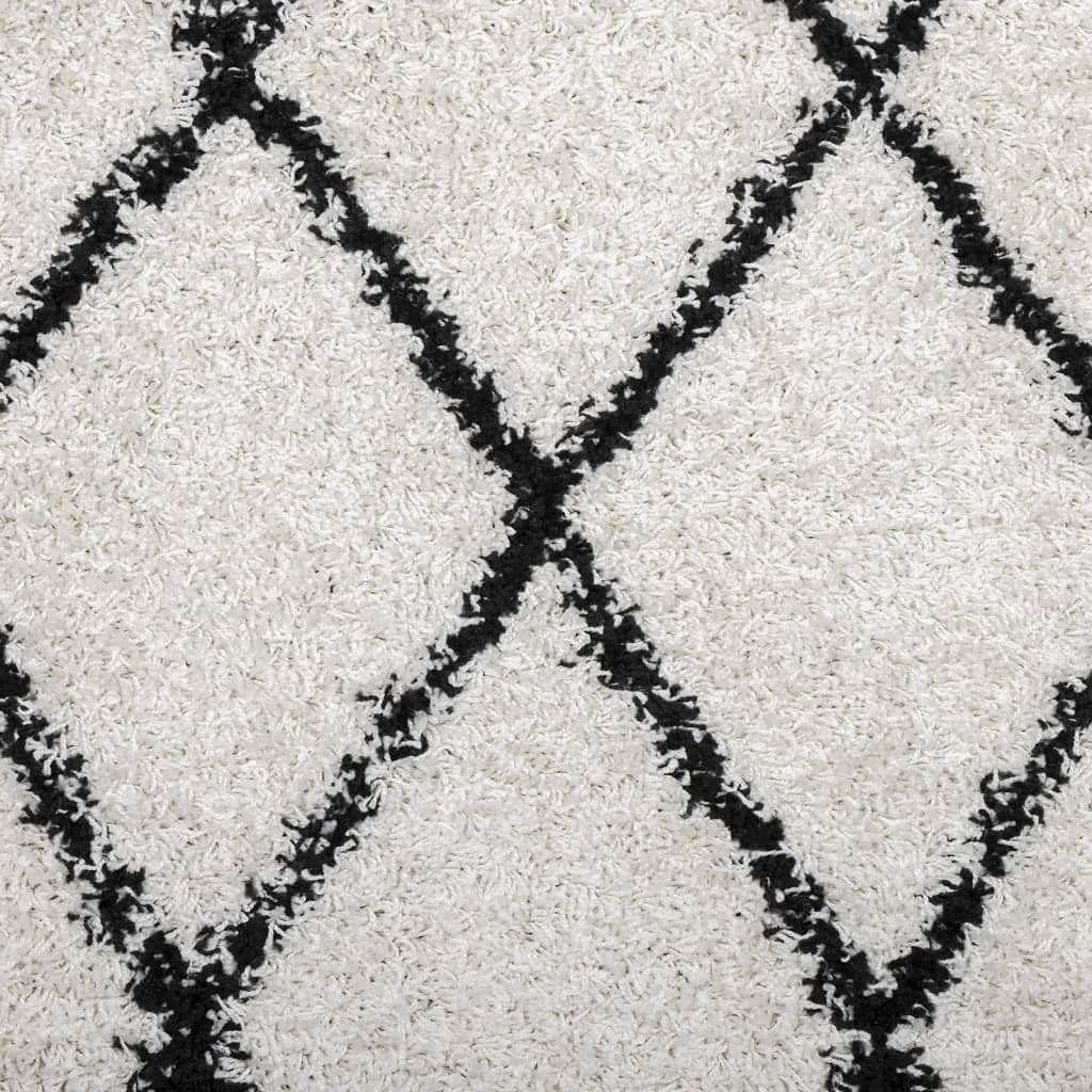 Shaggy Rug PAMPLONA High Pile Modern Cream and Black Ø 100 cm