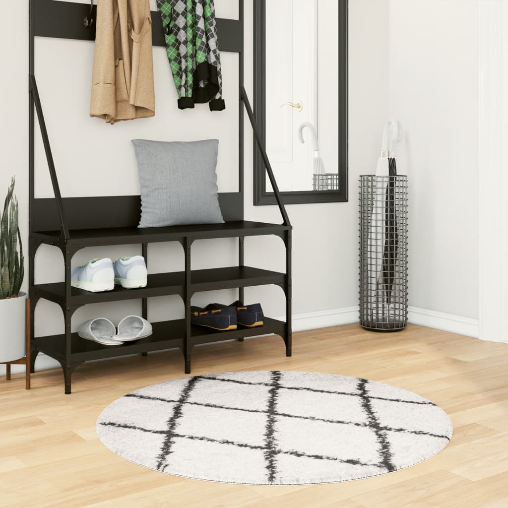 Shaggy Rug PAMPLONA High Pile Modern Cream and Black Ø 100 cm