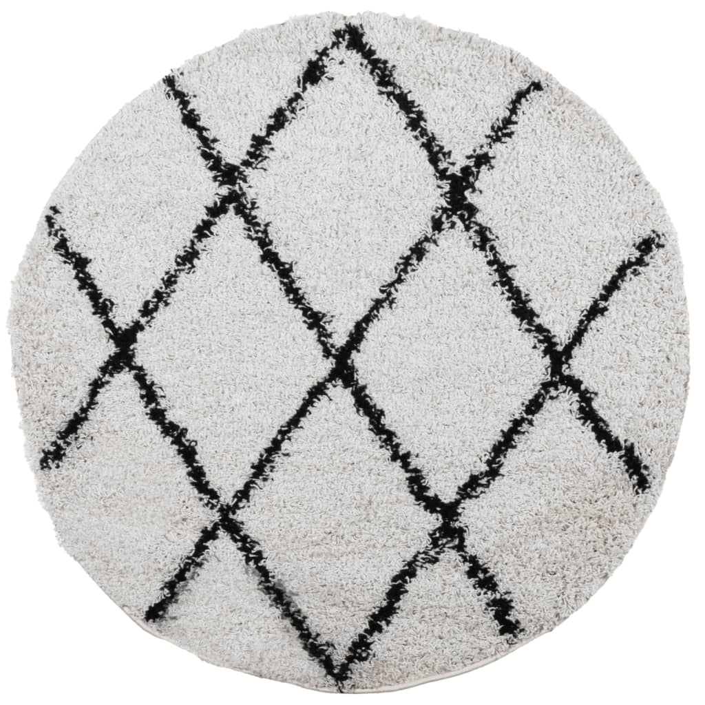 vidaXL Shaggy Rug PAMPLONA High Pile Modern Cream and Black Ø 120 cm