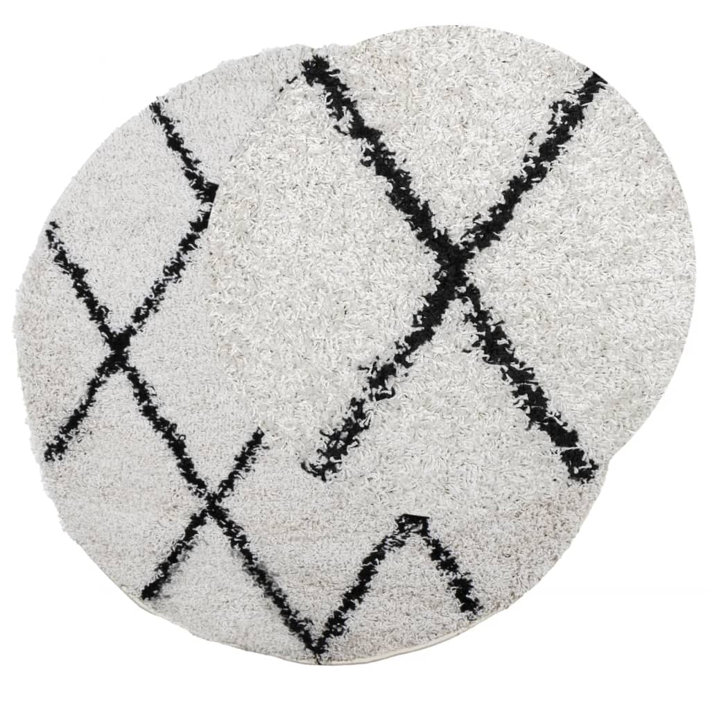 vidaXL Shaggy Rug PAMPLONA High Pile Modern Cream and Black Ø 120 cm