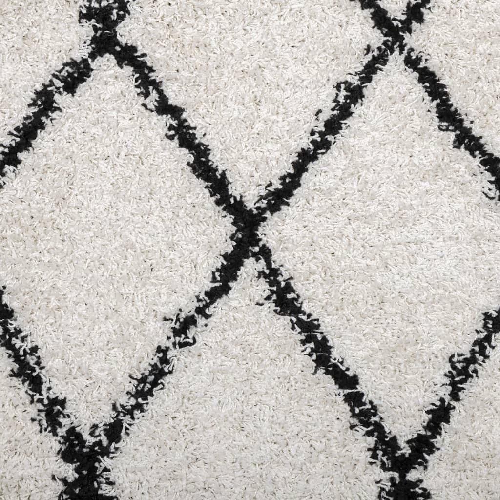 vidaXL Shaggy Rug PAMPLONA High Pile Modern Cream and Black Ø 120 cm