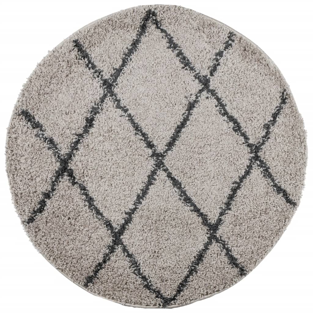 vidaXL Shaggy Rug PAMPLONA High Pile Modern Beige and Anthracite Ø 100 cm