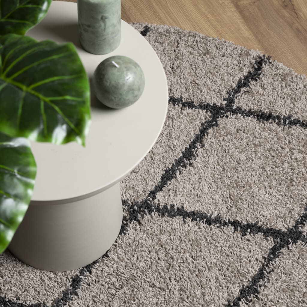 vidaXL Shaggy Rug PAMPLONA High Pile Modern Beige and Anthracite Ø 100 cm