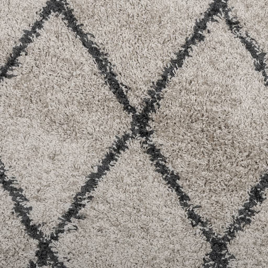 vidaXL Shaggy Rug PAMPLONA High Pile Modern Beige and Anthracite Ø 100 cm