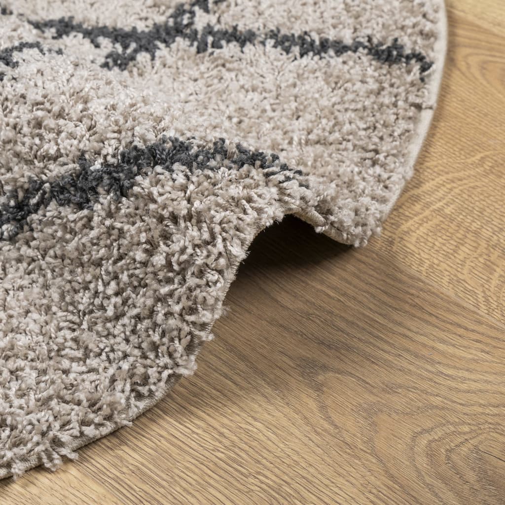 vidaXL Shaggy Rug PAMPLONA High Pile Modern Beige and Anthracite Ø 160 cm