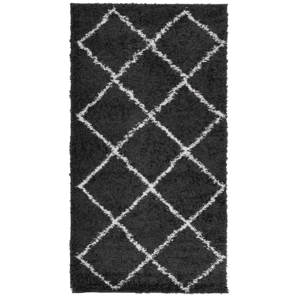 vidaXL Shaggy Rug PAMPLONA High Pile Modern Black and Cream 60x110 cm