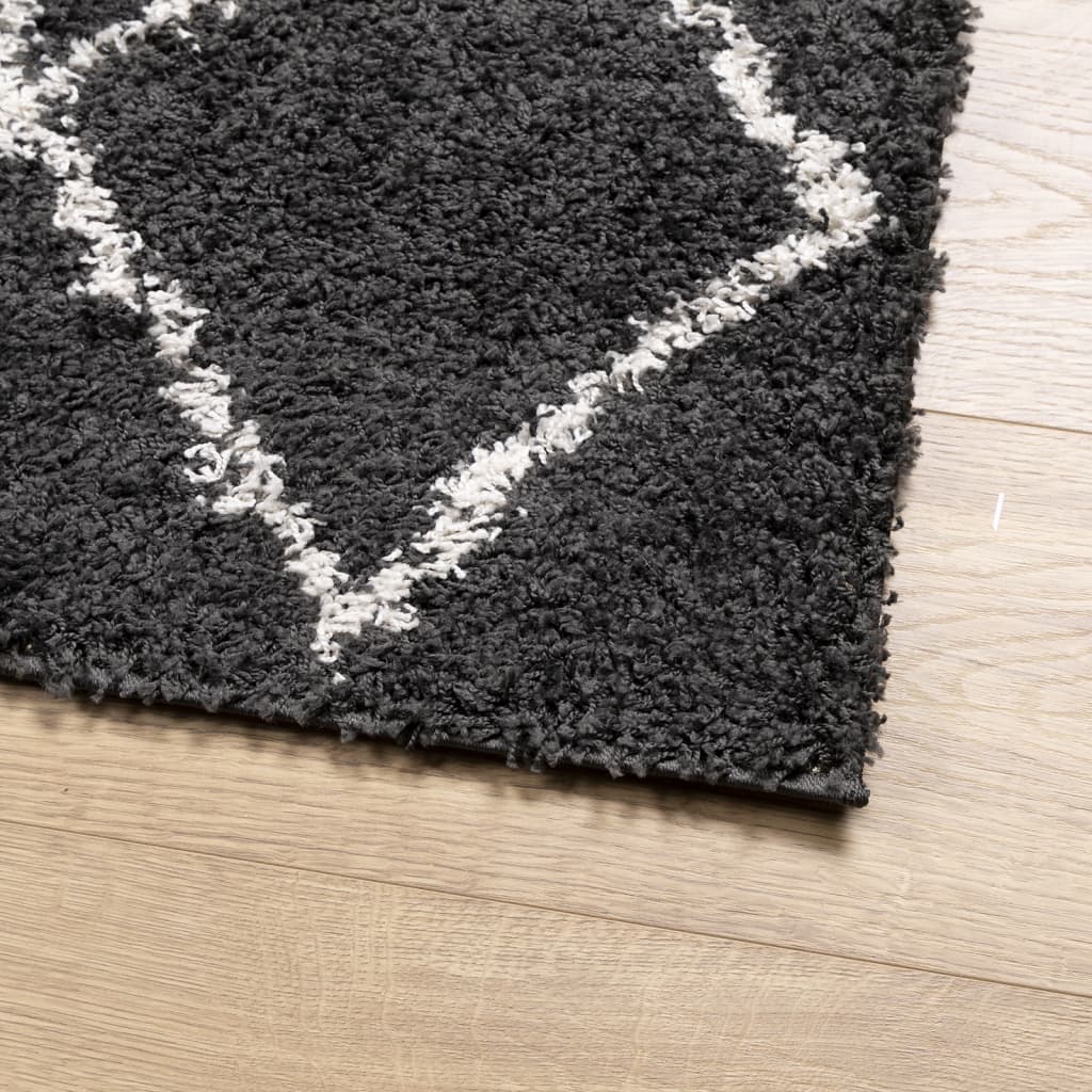 vidaXL Shaggy Rug PAMPLONA High Pile Modern Black and Cream 60x110 cm