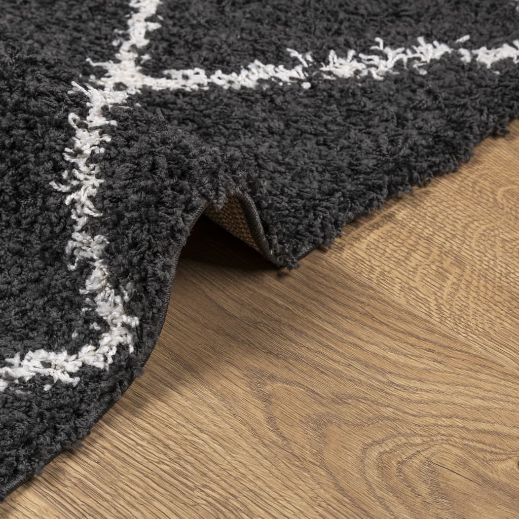 vidaXL Shaggy Rug PAMPLONA High Pile Modern Black and Cream 60x110 cm