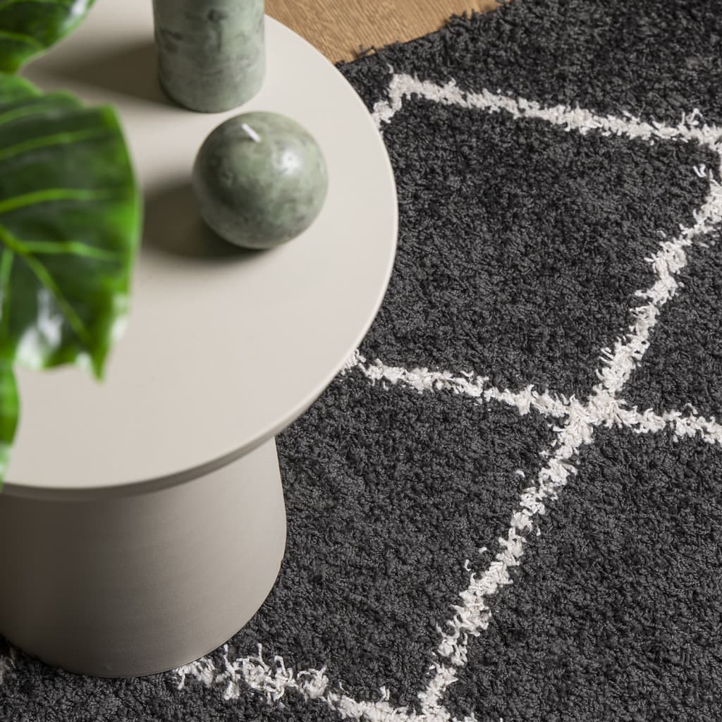 vidaXL Shaggy Rug PAMPLONA High Pile Modern Black and Cream 60x110 cm