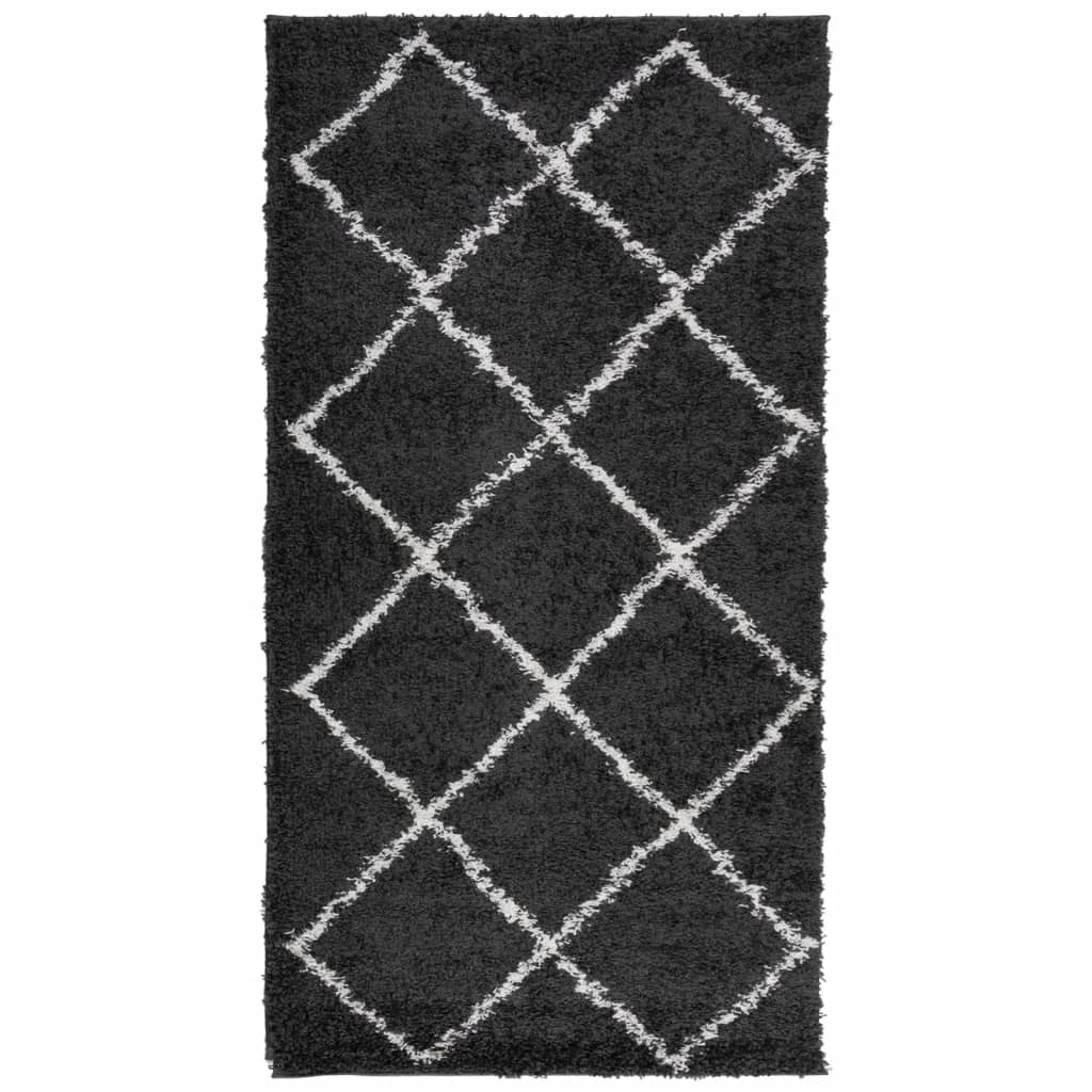 vidaXL Shaggy Rug PAMPLONA High Pile Modern Black and Cream 80x150 cm